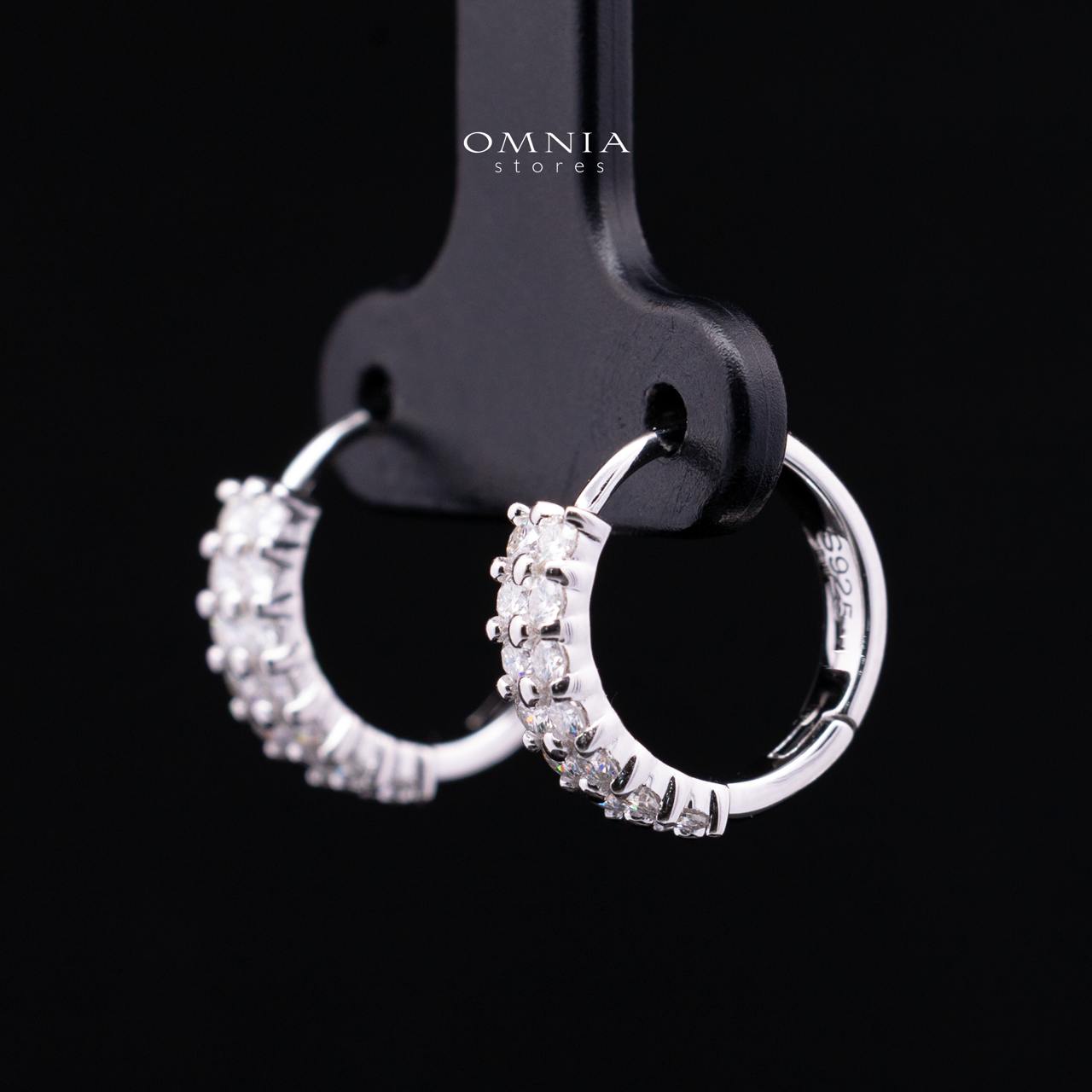 Valencia White Moissanite Half Pavé Huggie Hoop Earrings with GRA Certificate – 925 Sterling Silver, 1.8mm Round Stones - OMNIASTORES KSA