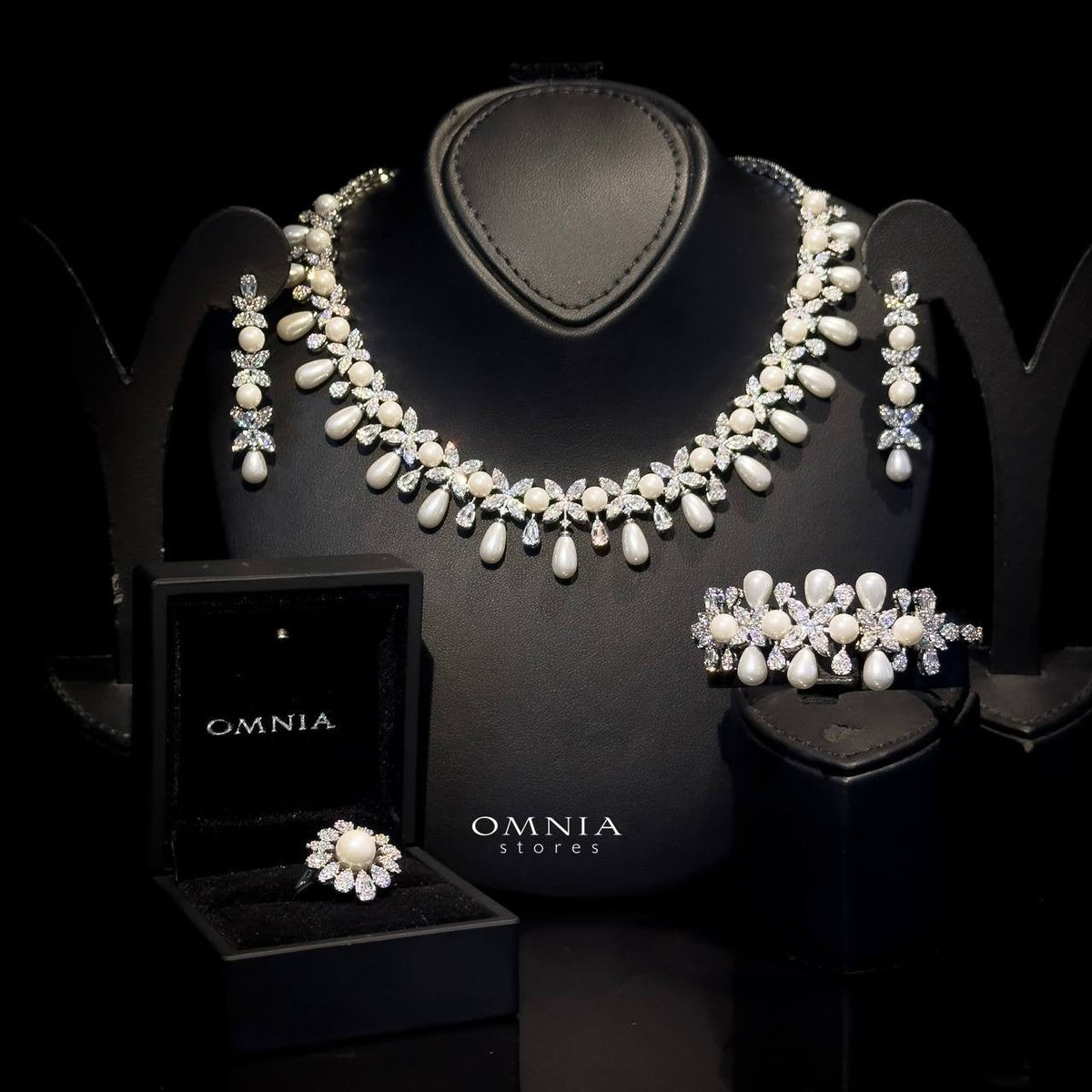 Omnia Shulai Bridal Full Set Accessories in High Quality Zircon Stone in Rhodium Plated - OMNIASTORES UAE
