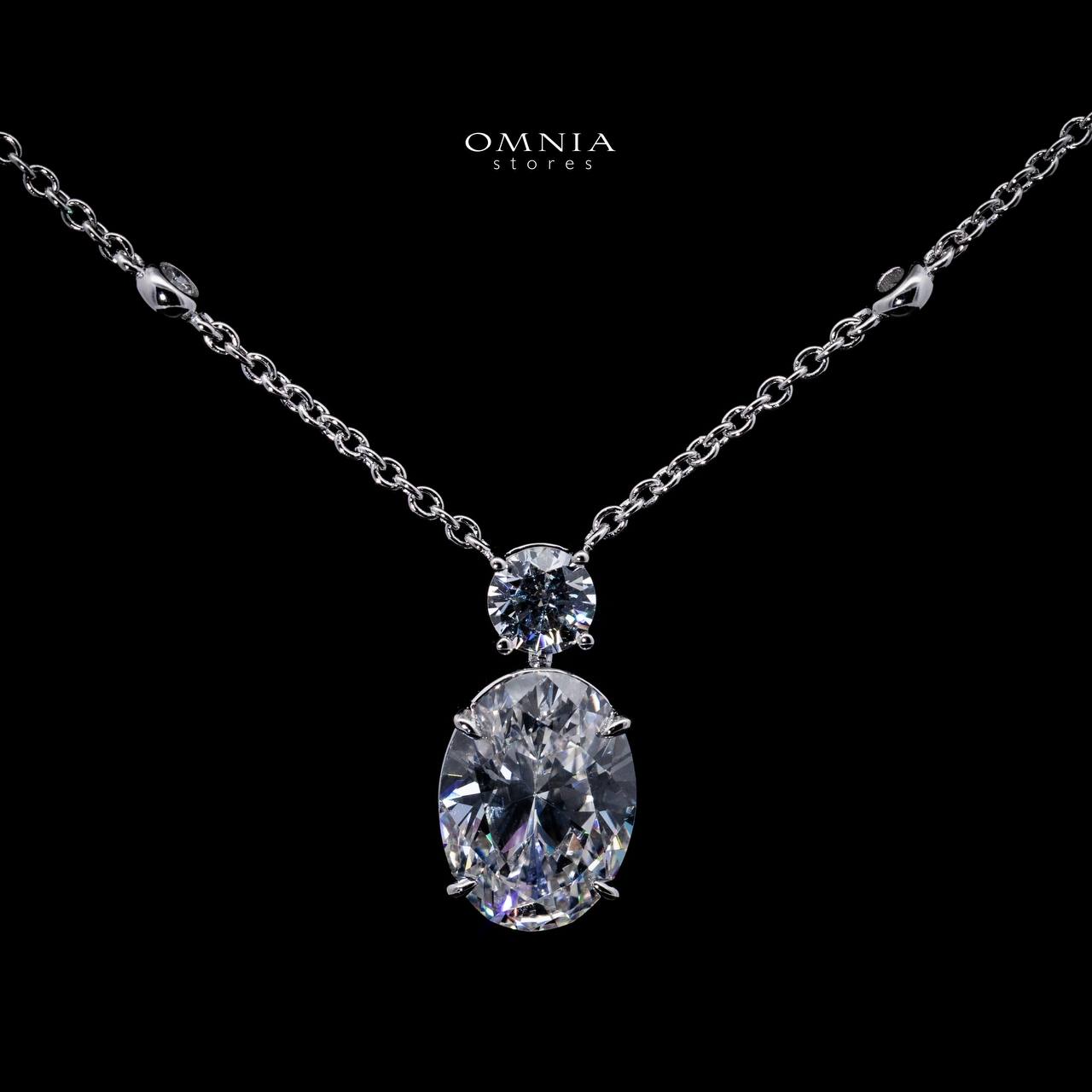 Omnia Eifa White Round Pendant Necklace With High Quality Certified Lab Crafted Stones In 925 Silver - OMNIASTORES KSA