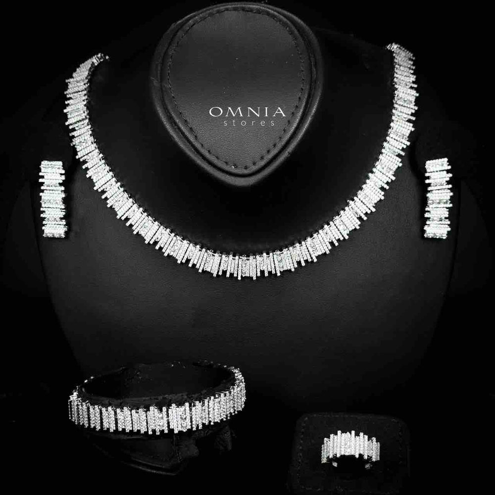 Omnia Eshaal White Bridal Full Set in High Quality Zircon Stone in Rhodium Plated - OMNIASTORES KSA