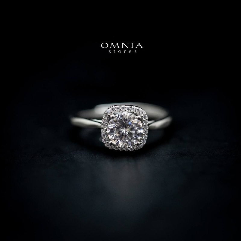 Omnia Bisan Cushion Cut Ring in 92.5 Silver with High Quality Moissanite Stone