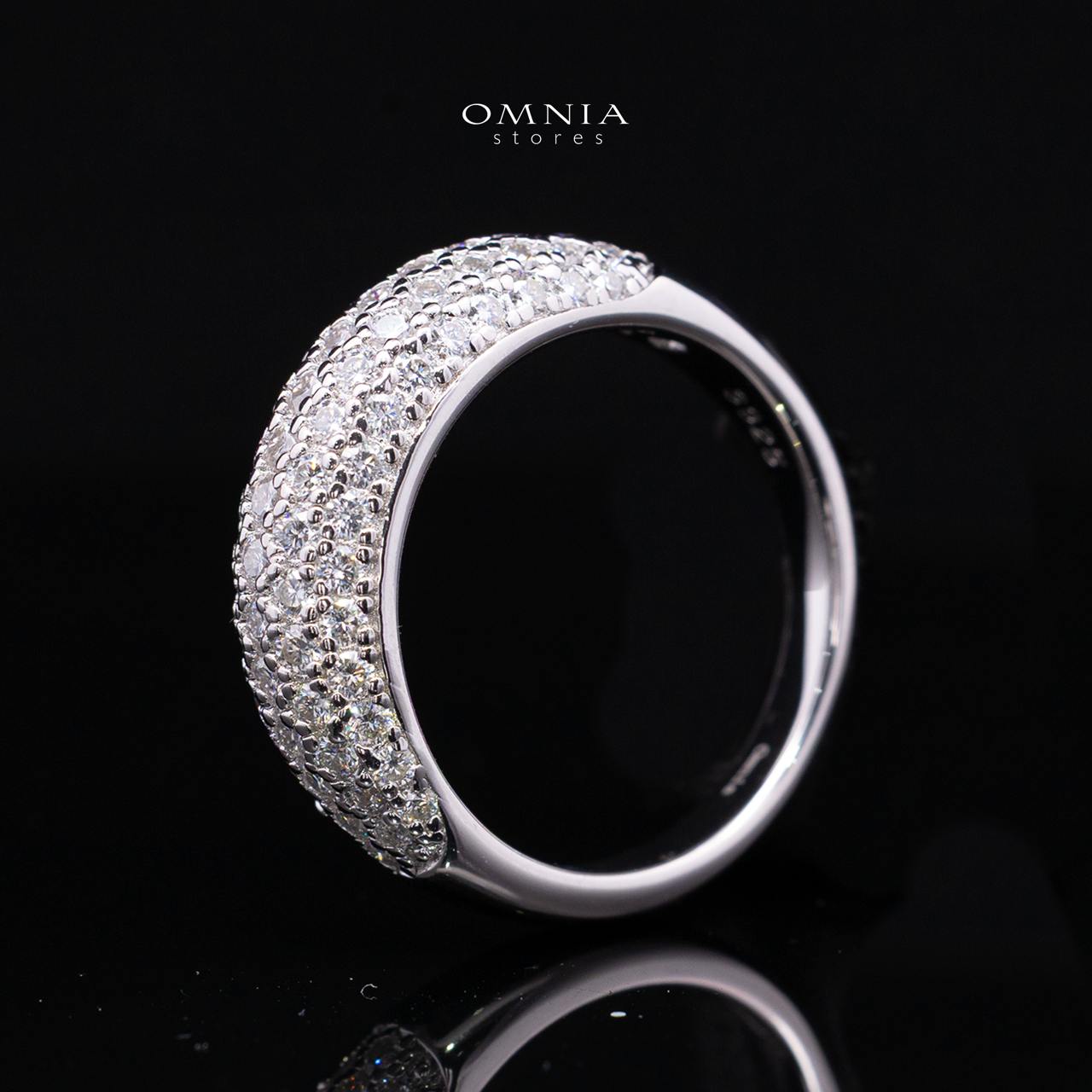 Emery White Moissanite Pavé Dome Band Ring – Rhodium-Plated 925 Sterling Silver