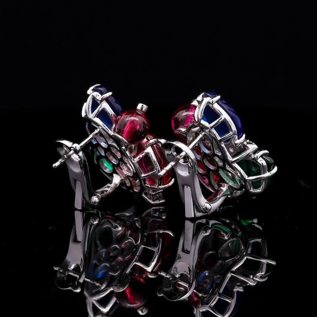 Omnia Multicolor Leaf Clip-On Earrings with Simulated Diamonds and Vibrant Gemstone Design in 92.5 Silver - OMNIASTORES UAE