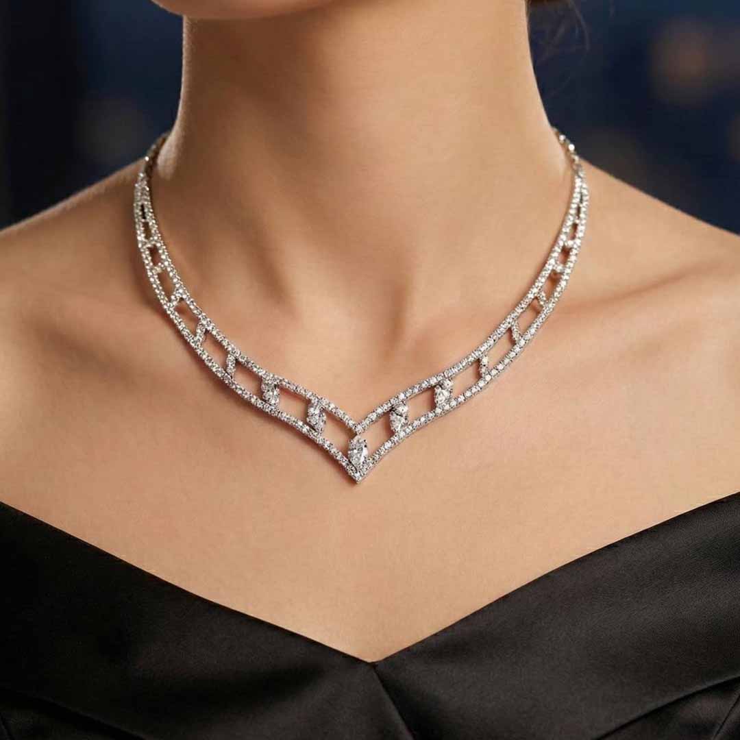 Omnia Hameeda White Necklace In 925 Silver High Quality Caertified Lab Crafted Stones