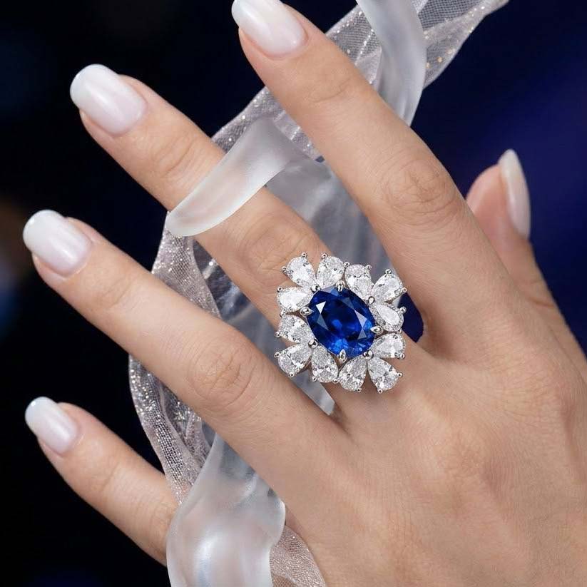Hibah Lab Grown Sapphire Blue Stones With GRC Certifited Ring in 925 Silver - OMNIASTORES KSA