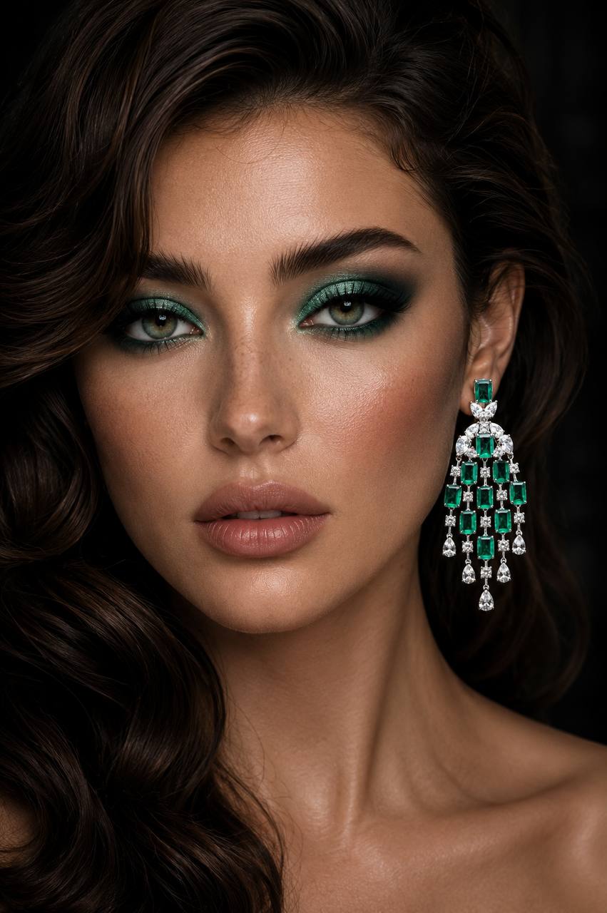 Omnia Israa Green Chandelier Earrings In 925 Silver High Quality Simulated diamonds - OMNIASTORES KSA