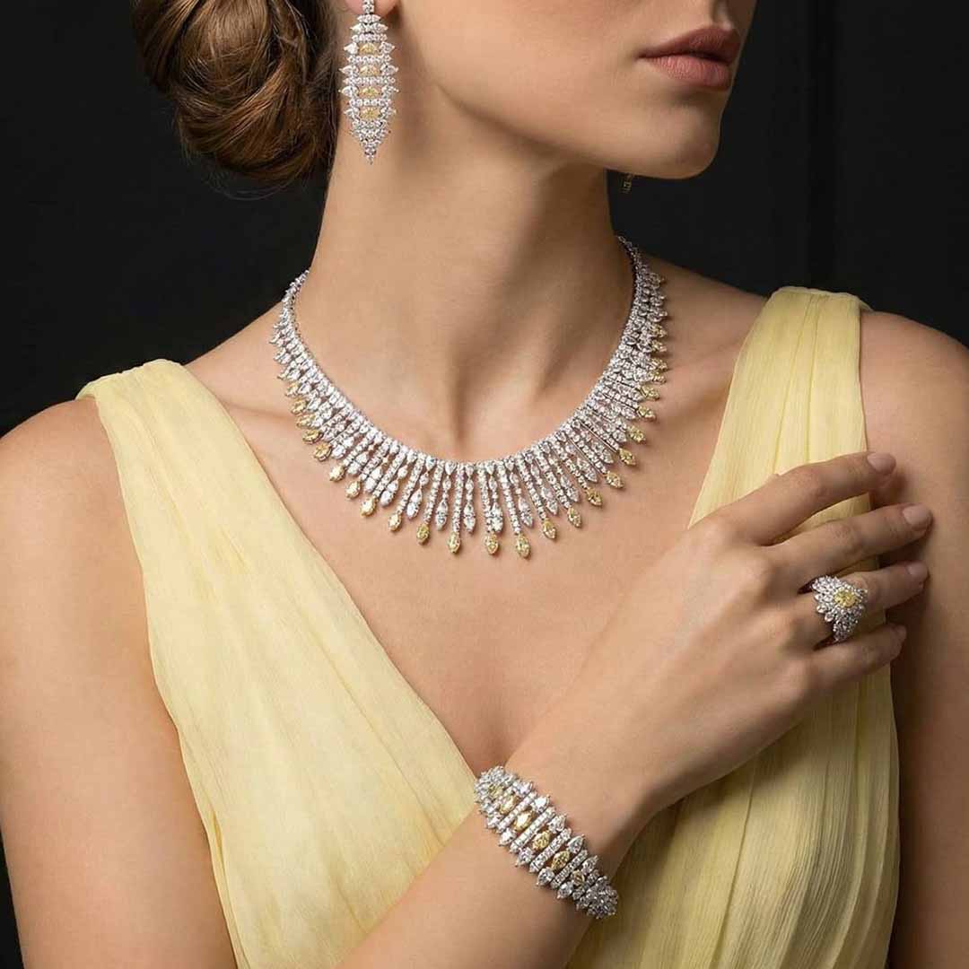 Omnia Lana Yellow Bridal Full Set in High Quality Zircon Stone Premium Rhodium Plated - OMNIASTORES UAE