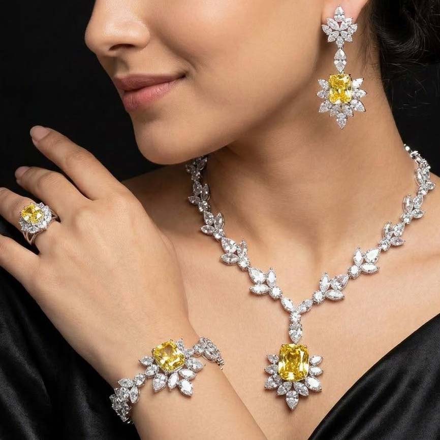 Omnia Medusa Yellow Bridal Full Set in 925 Silver High Quality Simulated diamonds - OMNIASTORES KSA