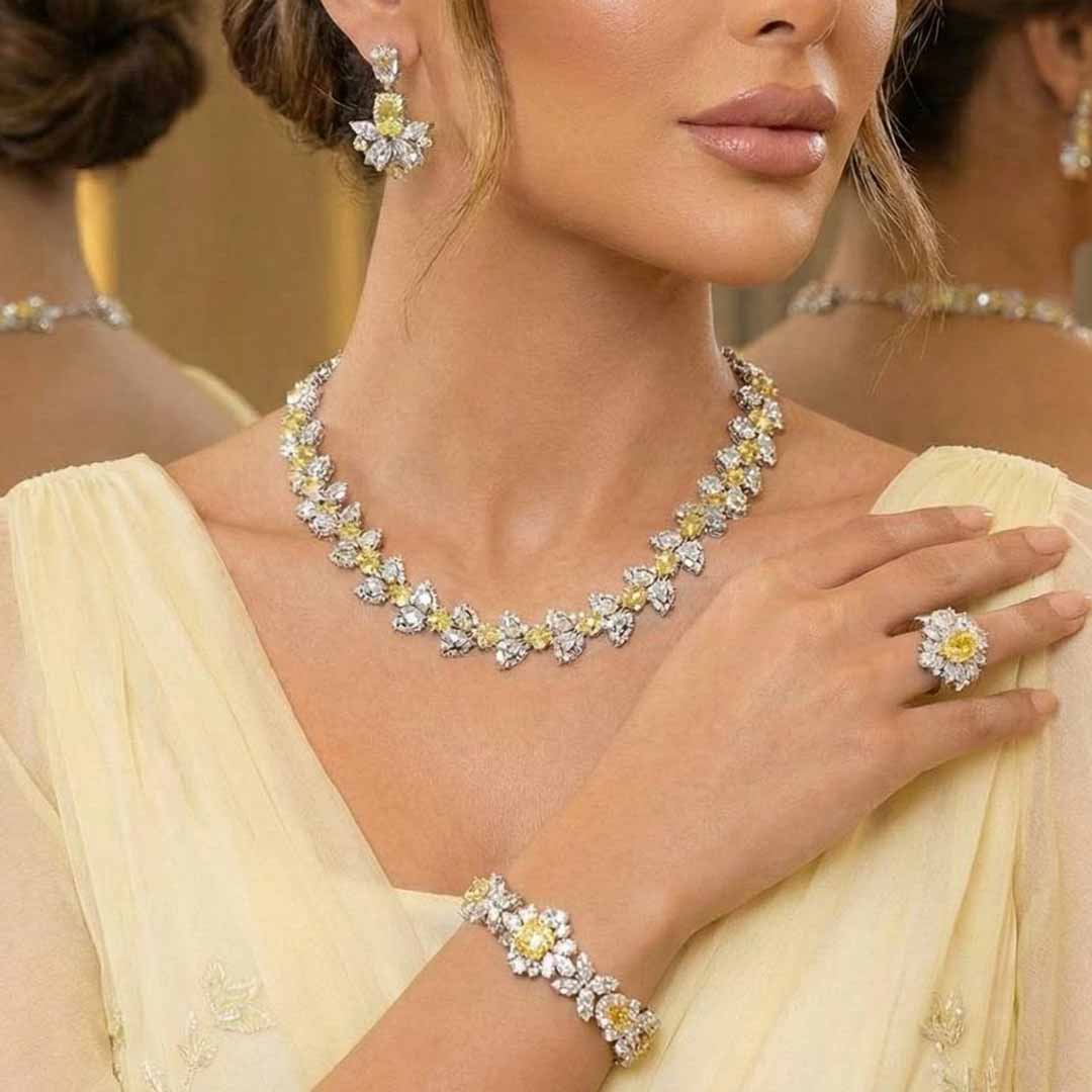 Omnia Muna Yellow Bridal Full Set in High Quality Simulated Diamonds - OMNIASTORES KSA
