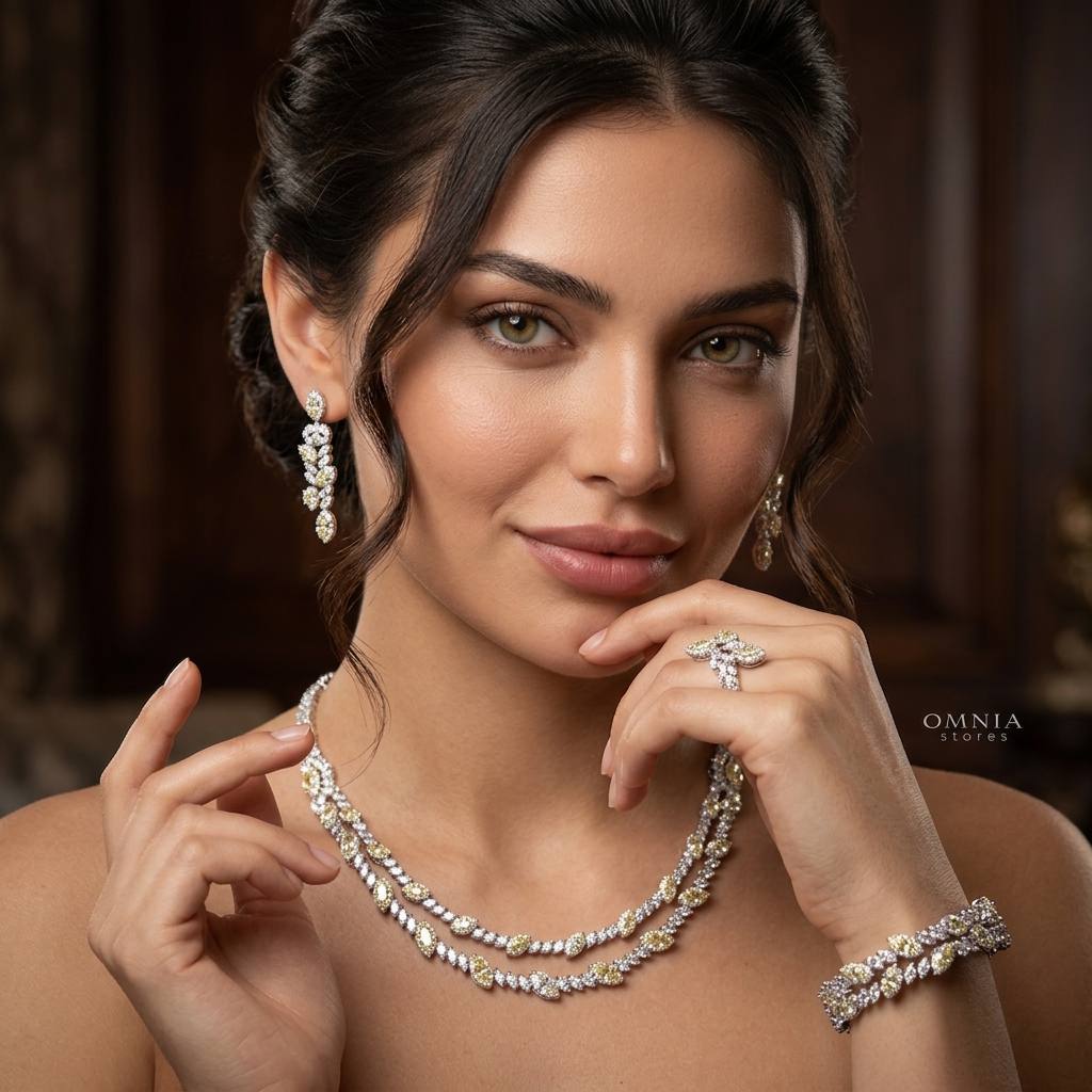 Omnia Nada Yellow Bridal Full Set in High Quality Zircon Stone Rhodium Plated - OMNIASTORES KSA