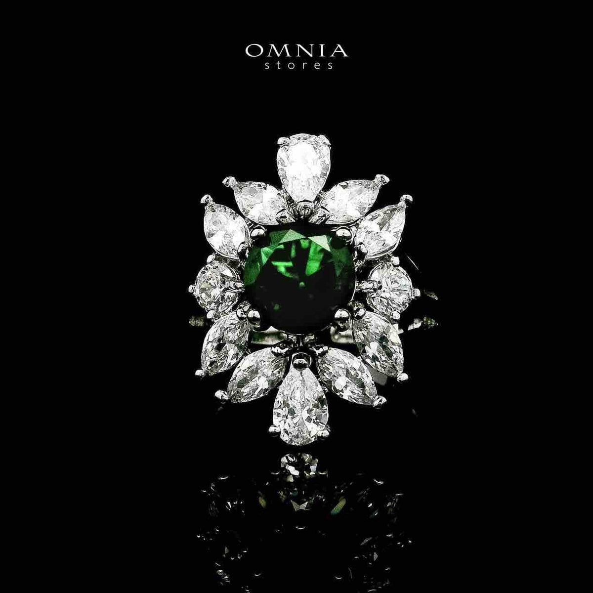 Omnia Nareen Green Bridal Full Set in High Quality Simulated Diamonds Premium Rhodium Plated