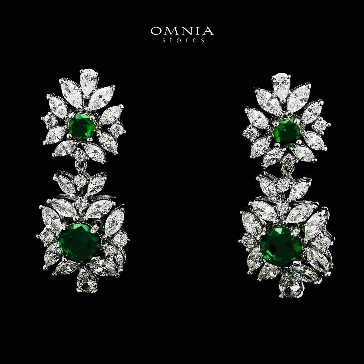 Omnia Nareen Green Bridal Full Set in High Quality Simulated Diamonds Premium Rhodium Plated