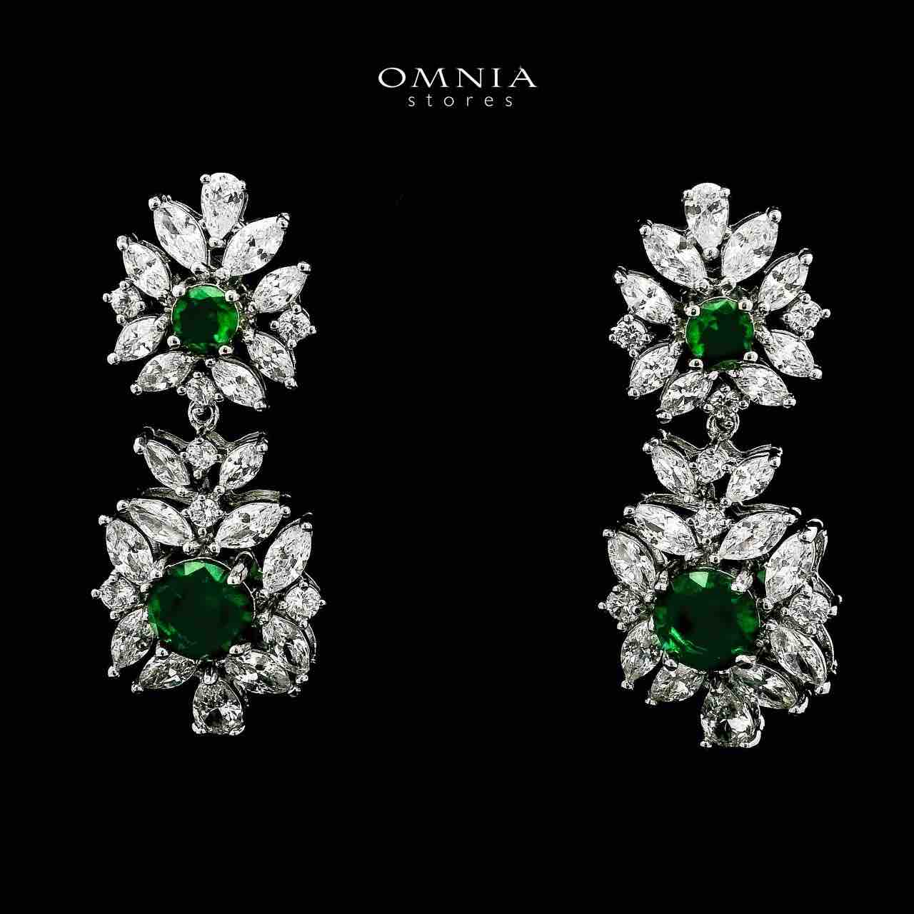 Omnia Nareen Green Bridal Full Set in High Quality Zircon Stone Rhodium Plated - OMNIASTORES KSA