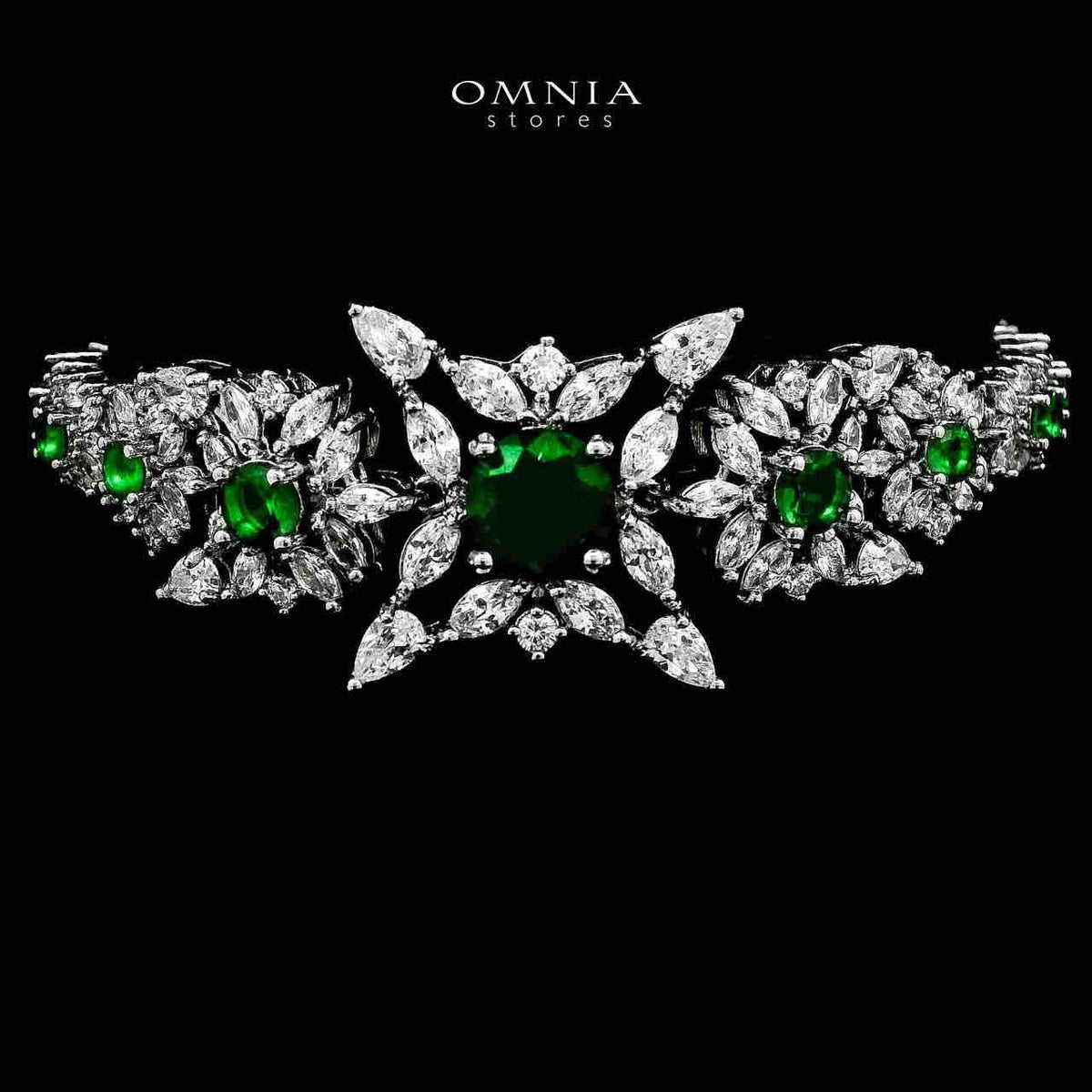 Omnia Nareen Green Bridal Full Set in High Quality Simulated Diamonds Premium Rhodium Plated
