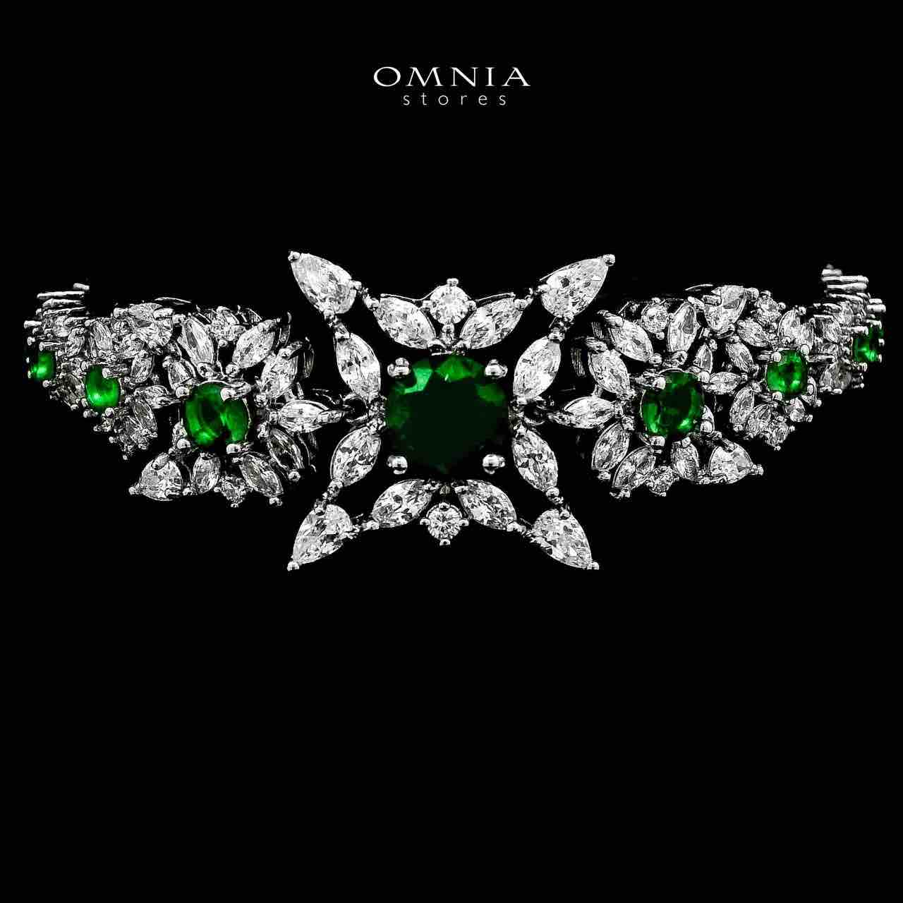 Omnia Nareen Green Bridal Full Set in High Quality Zircon Stone Rhodium Plated - OMNIASTORES KSA