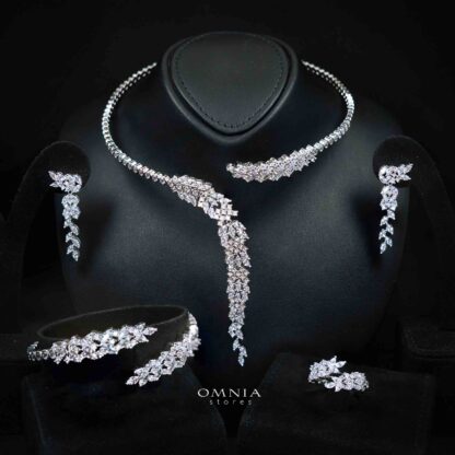 Omnia Nidaa White Bridal Full Set Accessories in High Quality Zircon Stone Rhodium Plated - OMNIASTORES KSA
