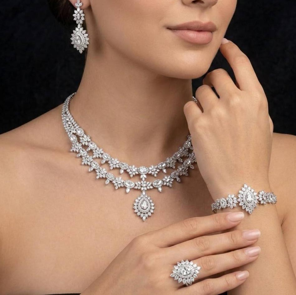 Osha White Bridal Full Set in 925 Silver High Quality Simulated Diamonds