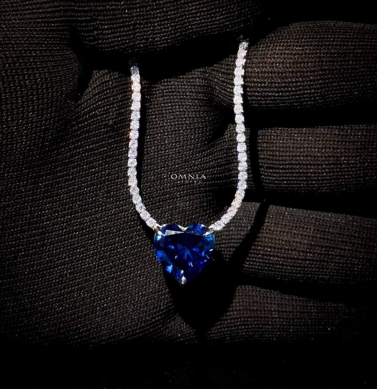 Omnia Heart Blue Necklace 925 Silver in High Quality Simulated Diamonds - OMNIASTORES UAE