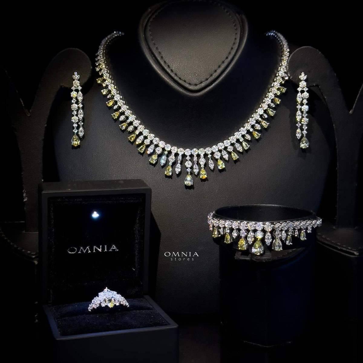 Omnia Syla Yellow Collar Type Bridal Full Set in High Quality Zircon Stone Rhodium Plated - OMNIASTORES UAE