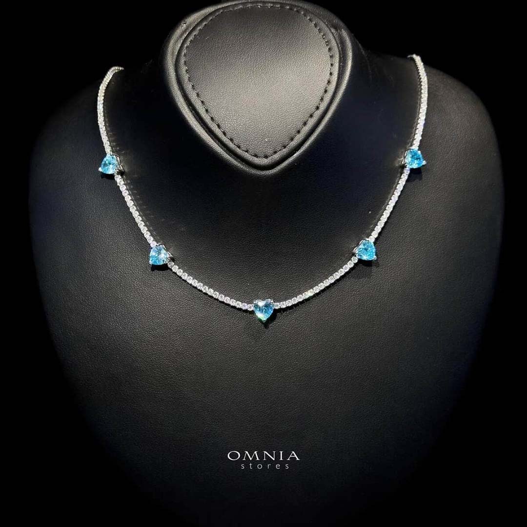 Omnia Louise Sky Blue Necklace In 92.5 Silver High Quality Simulated Diamonds - OMNIASTORES KSA