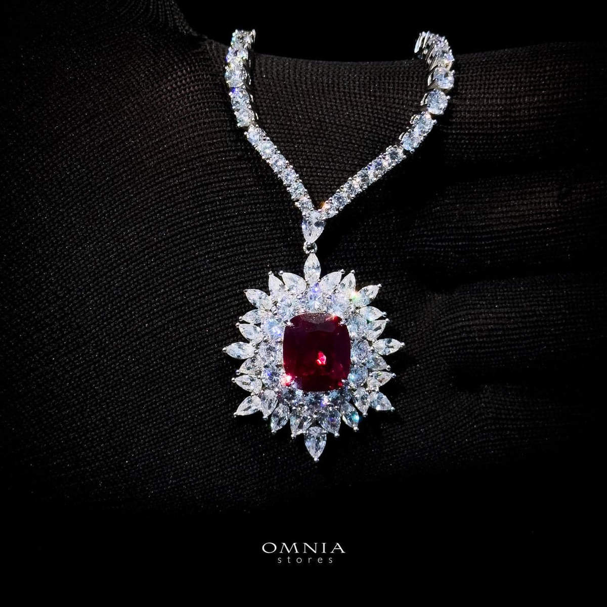 Omnia Thalia Red Necklace 92.5 Silver High Quality Simulated diamonds - OMNIASTORES KSA