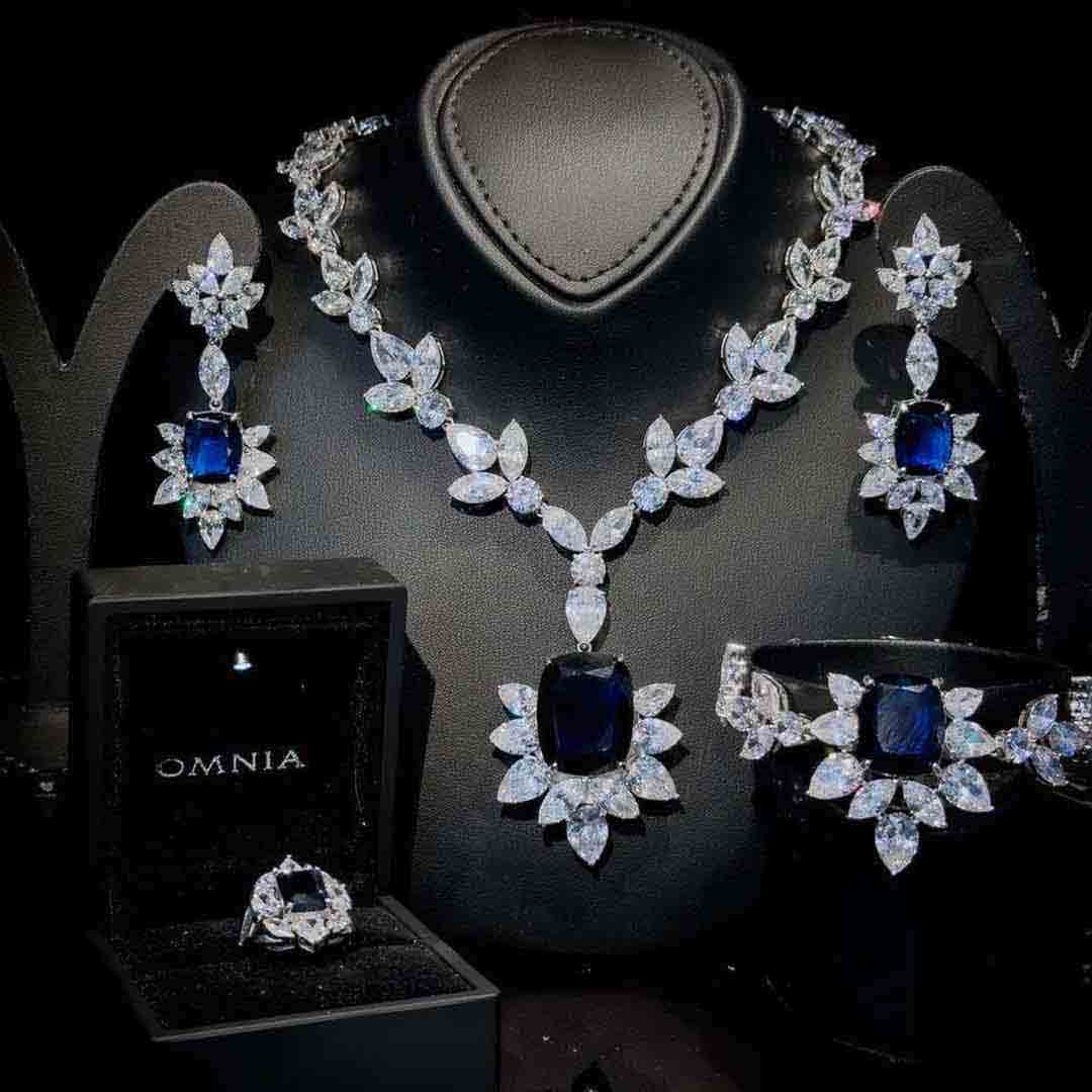 Omnia Medusa Blue Bridal Full Set in 925 Silver High Quality Simulated diamonds - OMNIASTORES UAE