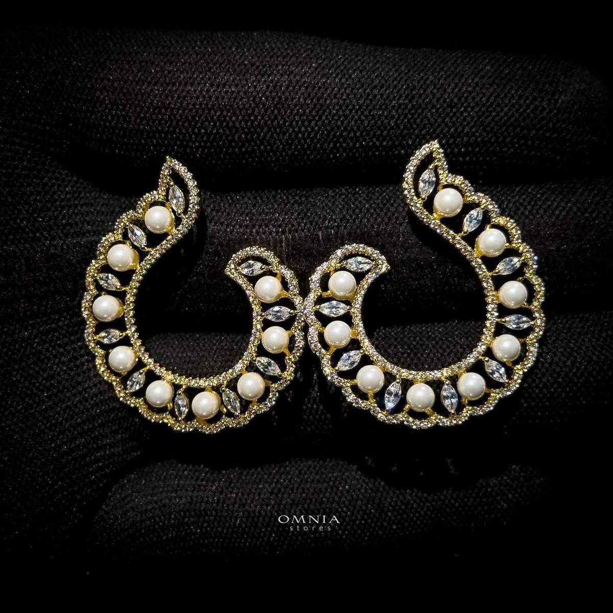 Omnia Alaa Golden Earrings High Quality Zircon Stone in Rhodium Plated - OMNIASTORES UAE