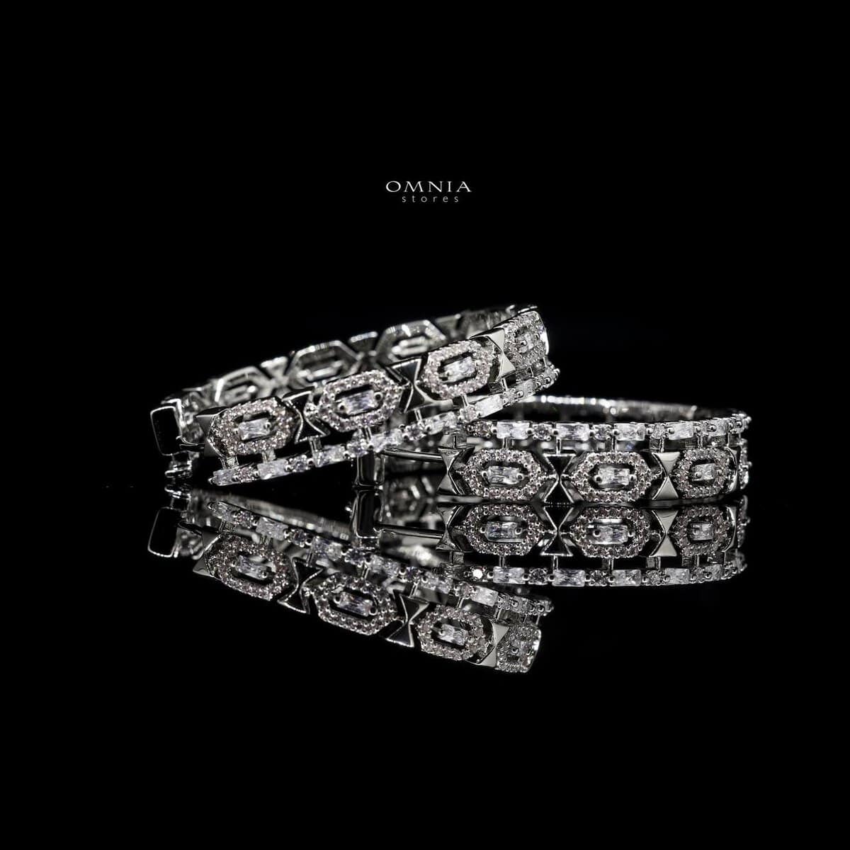 Omnia Afrah White Earrings in High Quality Zircon Stone in Rhodium Plated - OMNIASTORES UAE