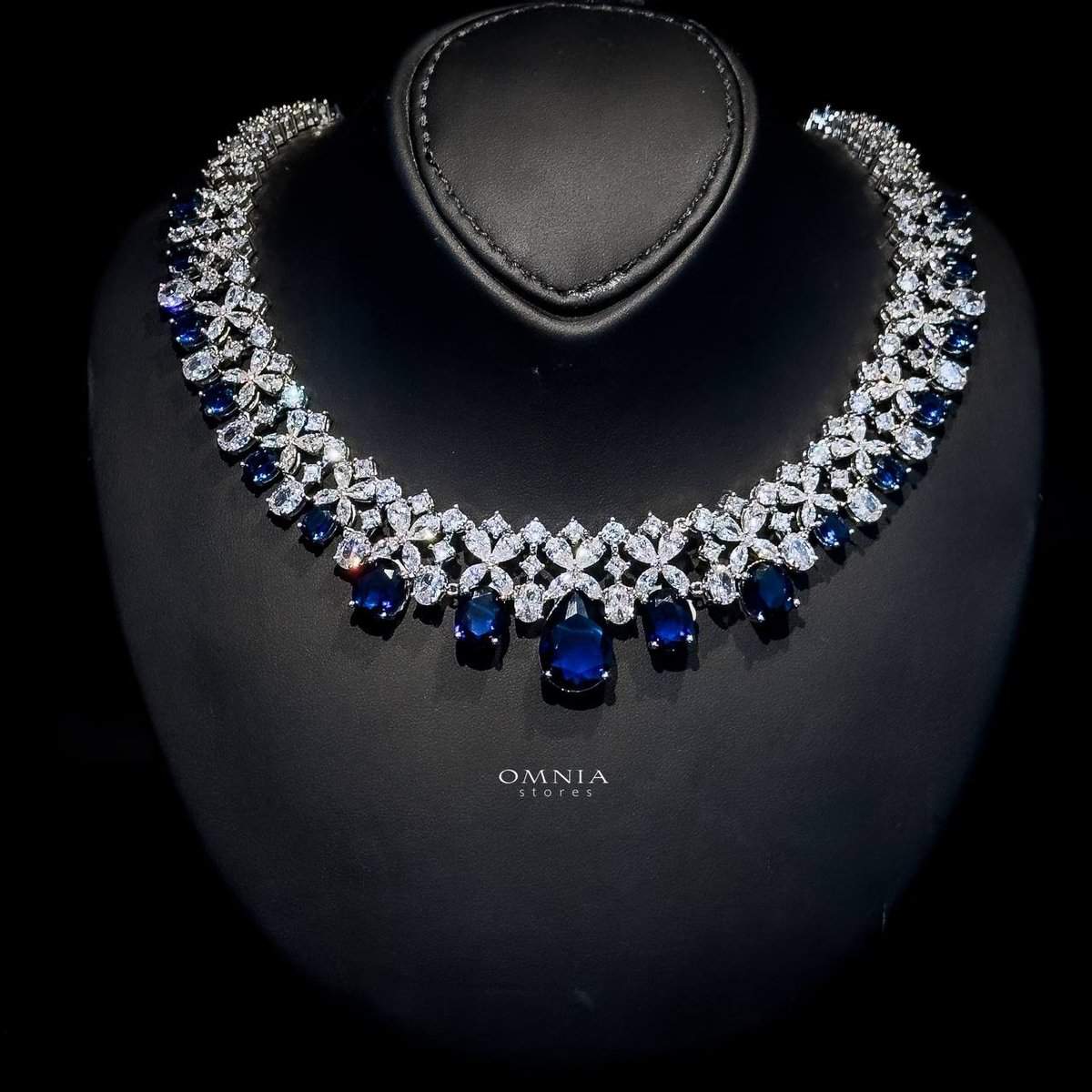 Omnia Suhana Dark Blue Bridal Full Set in High Quality Simulated Diamonds - OMNIASTORES UAE