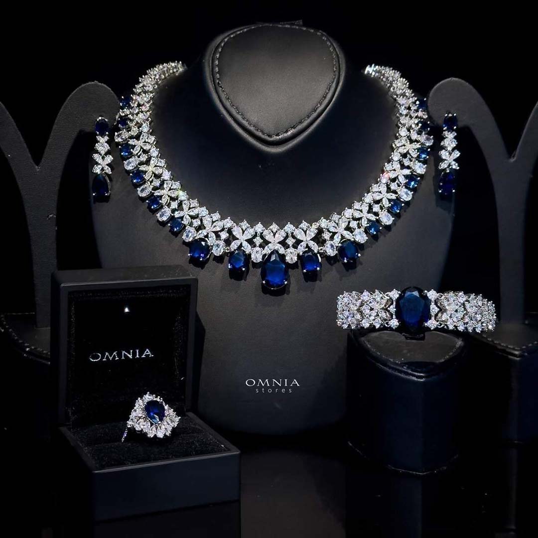 Omnia Suhana Dark Blue Bridal Full Set in High Quality Simulated Diamonds