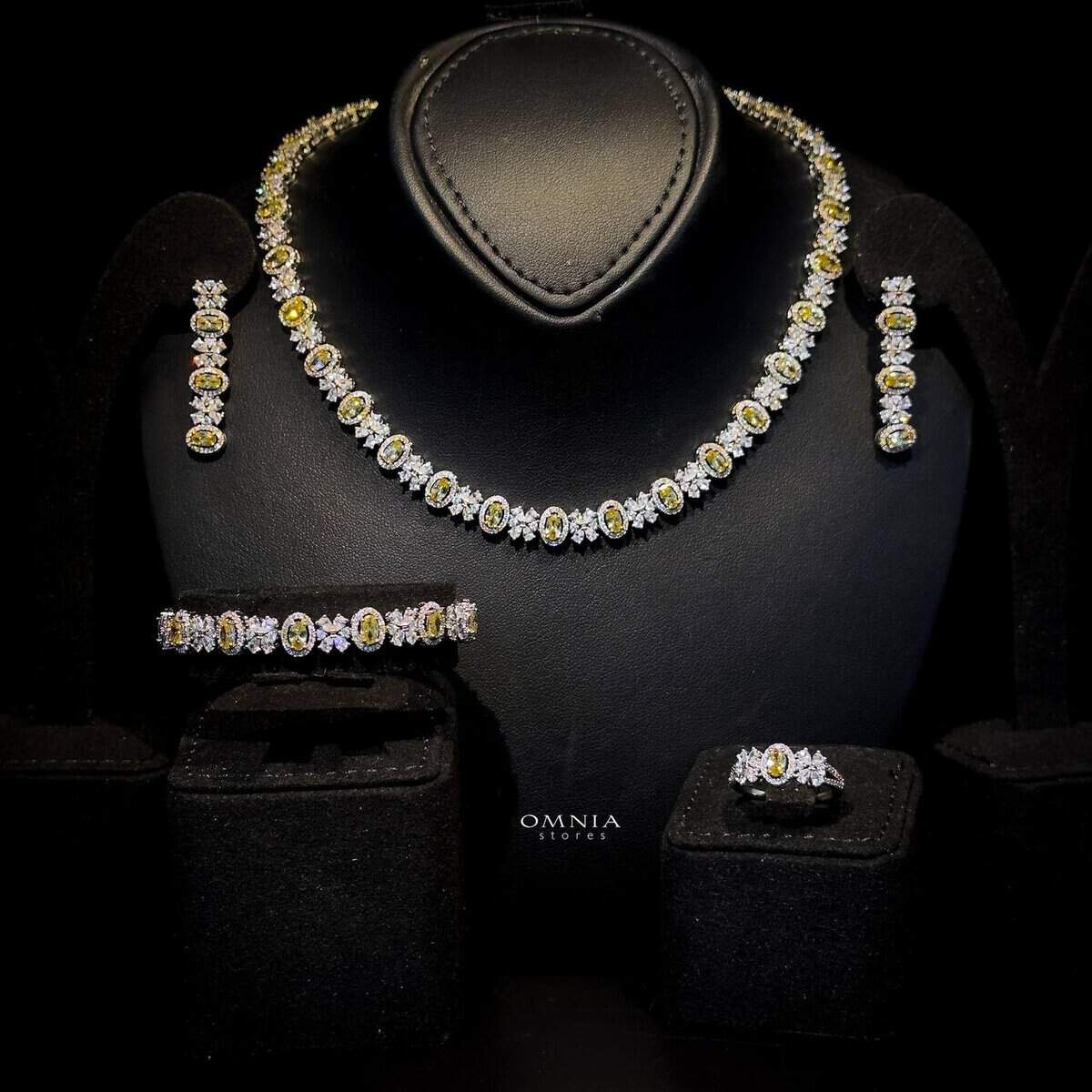 Omnia Mira Yellow Bridal Full Set Accessories in High Quality Zircon Stone Rhodium Plated - OMNIASTORES KSA