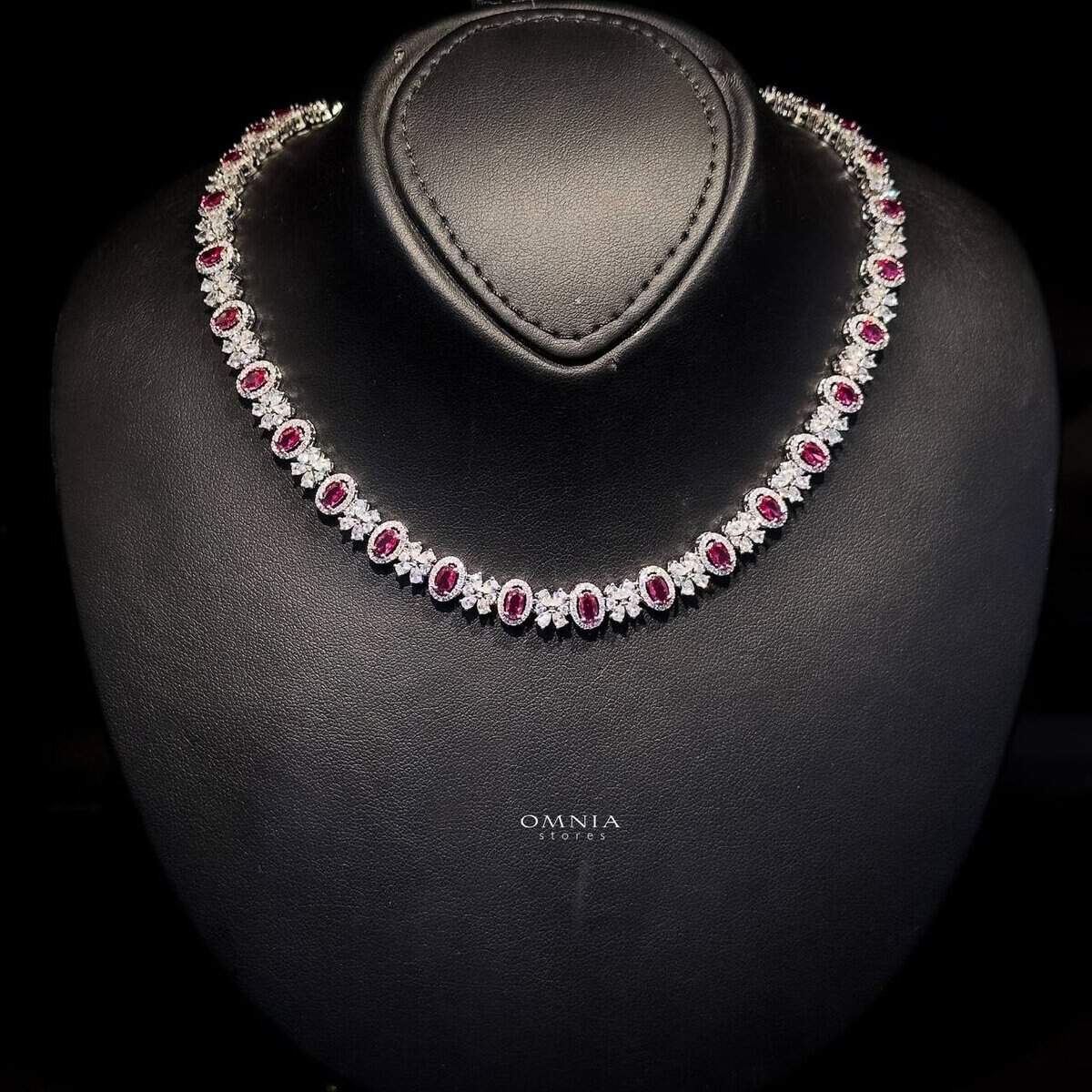 Omnia Mira Red Bridal Full Set in High Quality Zircon Stone Rhodium Plated - OMNIASTORES KSA