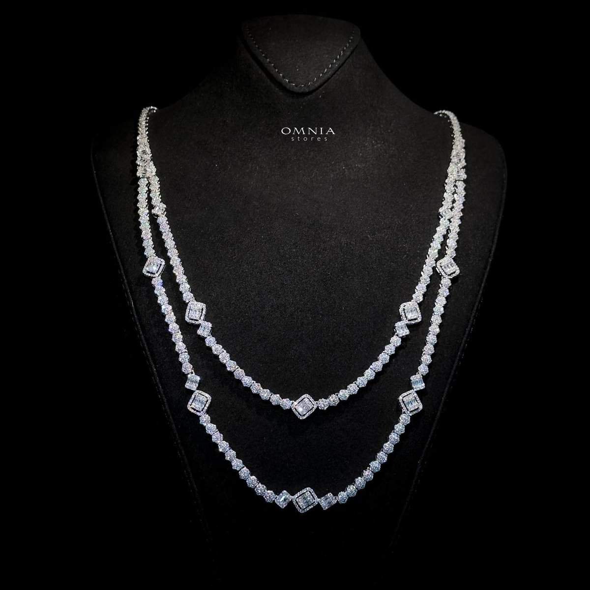 Omnia Thekra Bridal White Long chain Set Accessories High Quality Zircon Stone In Rhodium Plated - OMNIASTORES UAE
