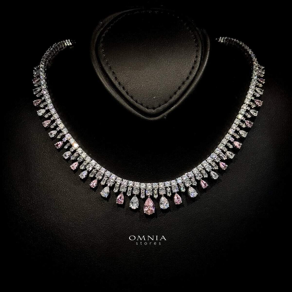 Omnia Nisrine Pink Bridal Full Set in High Quality Zircon Stone in Rhodium Plated - OMNIASTORES UAE