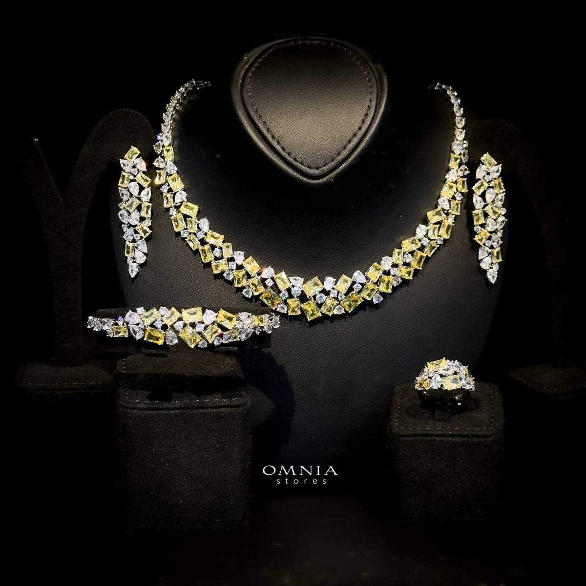 Omnia Anastasia Yellow Bridal Full Set in High Quality Zircon Stone in Rhodium Plated - OMNIASTORES UAE