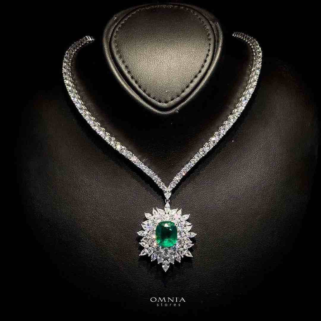 Omnia Thalia Green Necklace in 92.5 Silver High Quality Simulated diamonds - OMNIASTORES KSA