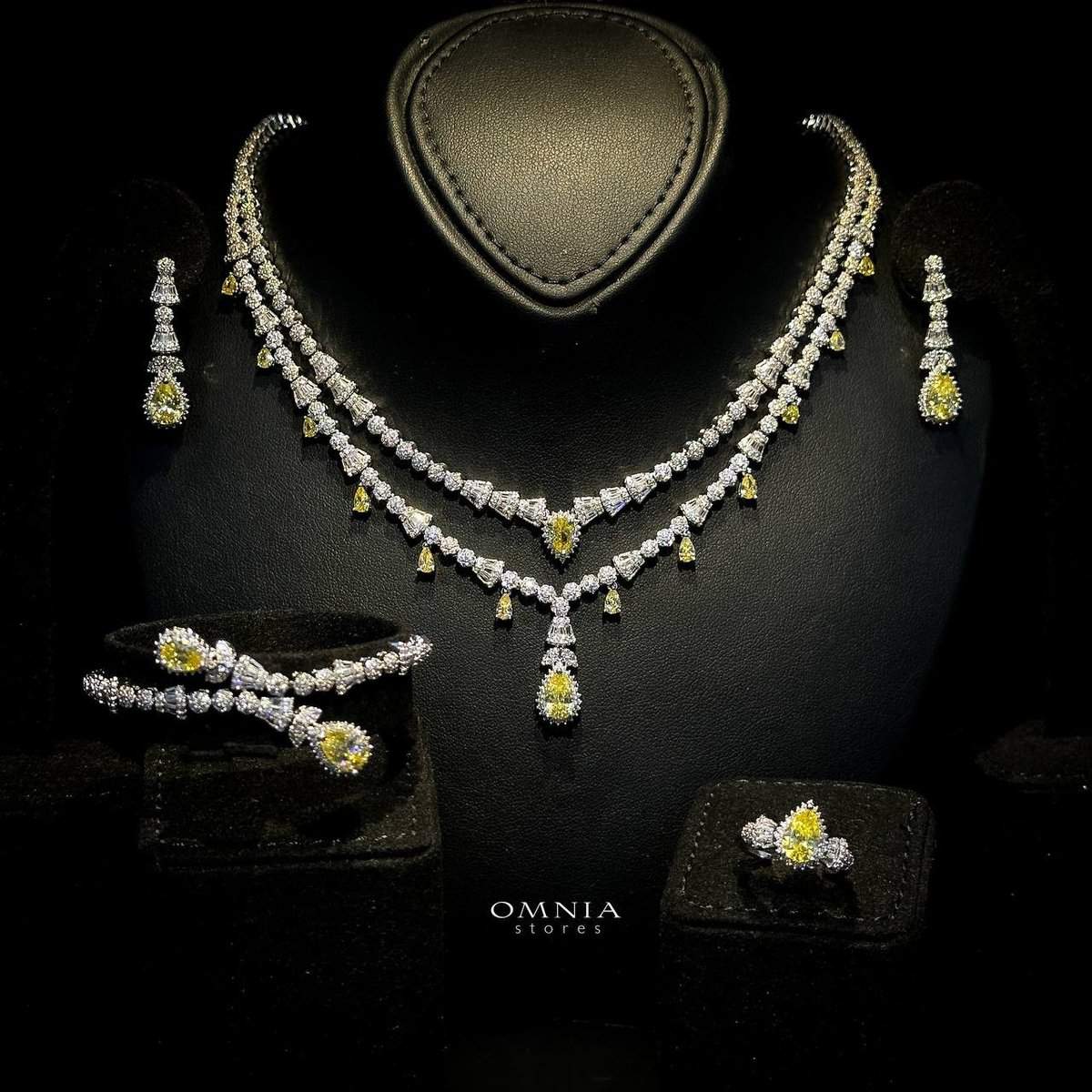 Omnia Ghada Yellow Bridal Full Set Accessories in High Quality Zircon Stone Rhodium Plated - OMNIASTORES UAE
