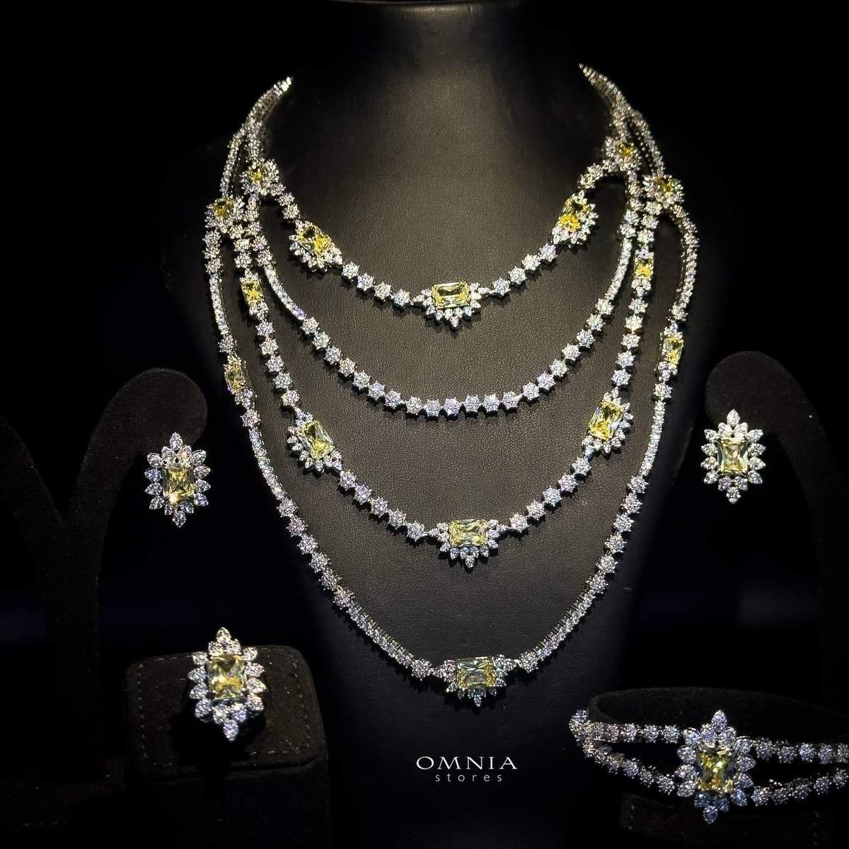 Omnia Blair Yellow Bridal Full Set High Quality Simulated Diamonds Premium Rhodium Plated - OMNIASTORES UAE