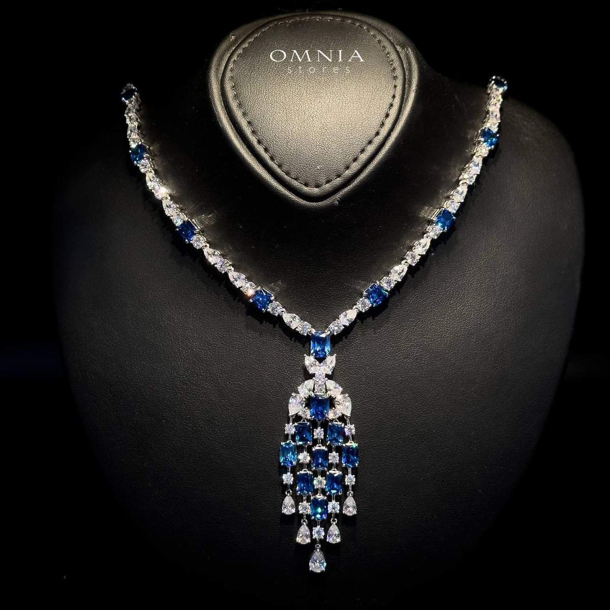 Omnia Israa Blue Necklace In 92.5 Silver High Quality Simulated diamonds - OMNIASTORES UAE