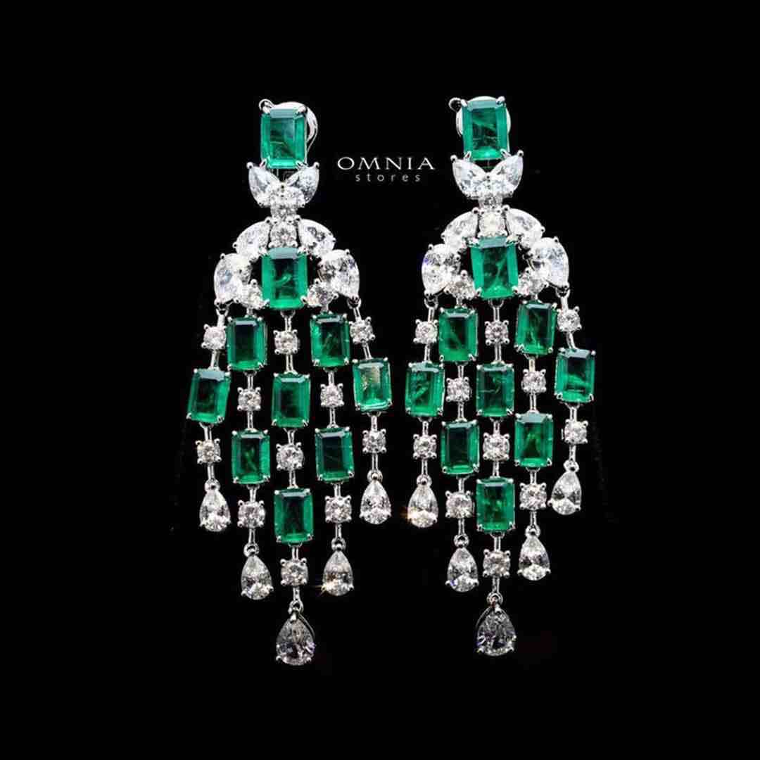 Omnia Israa Green Chandelier Earrings In 92.5 Silver High Quality Simulated diamonds - OMNIASTORES KSA