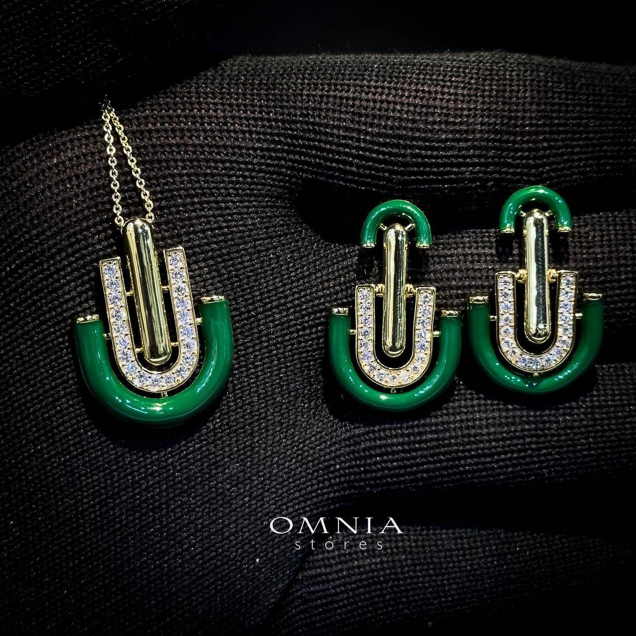 Omnia Andy Green Set Accessories in High Quality Zircon Stone Rhodium Plated - OMNIASTORES UAE