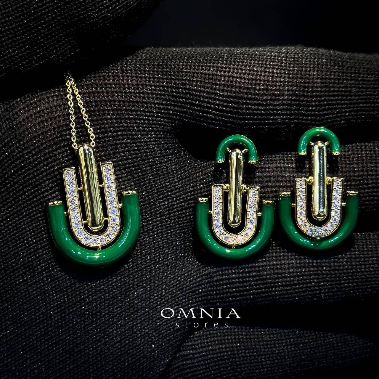 Omnia Andy Green Set Accessories in High Quality Zircon Stone Rhodium Plated - OMNIASTORES UAE
