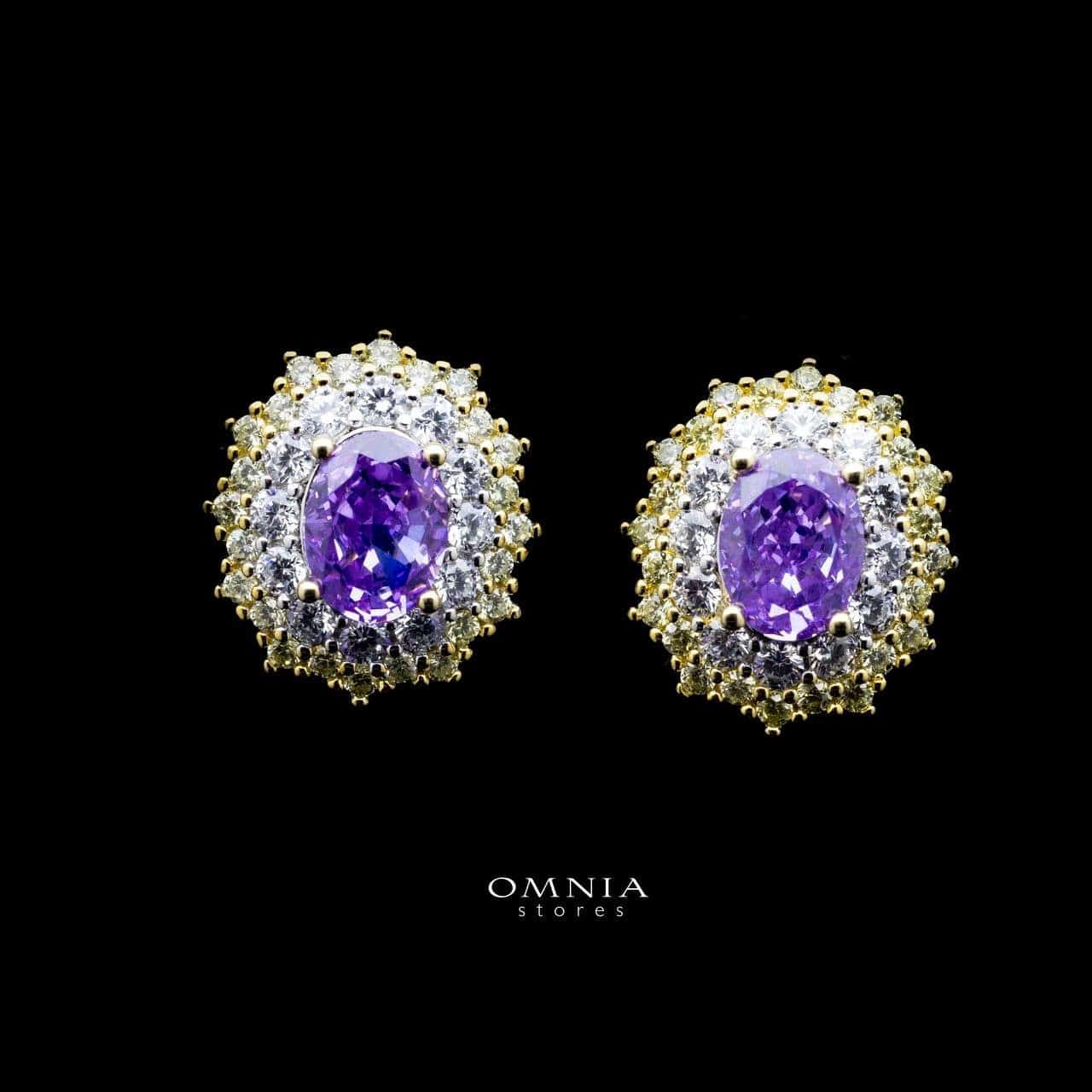 Omnia Faryal Oval Purple Stone Stud Earrings in 92.5 Silver with High Quality Simulated Diamonds - OMNIASTORES UAE