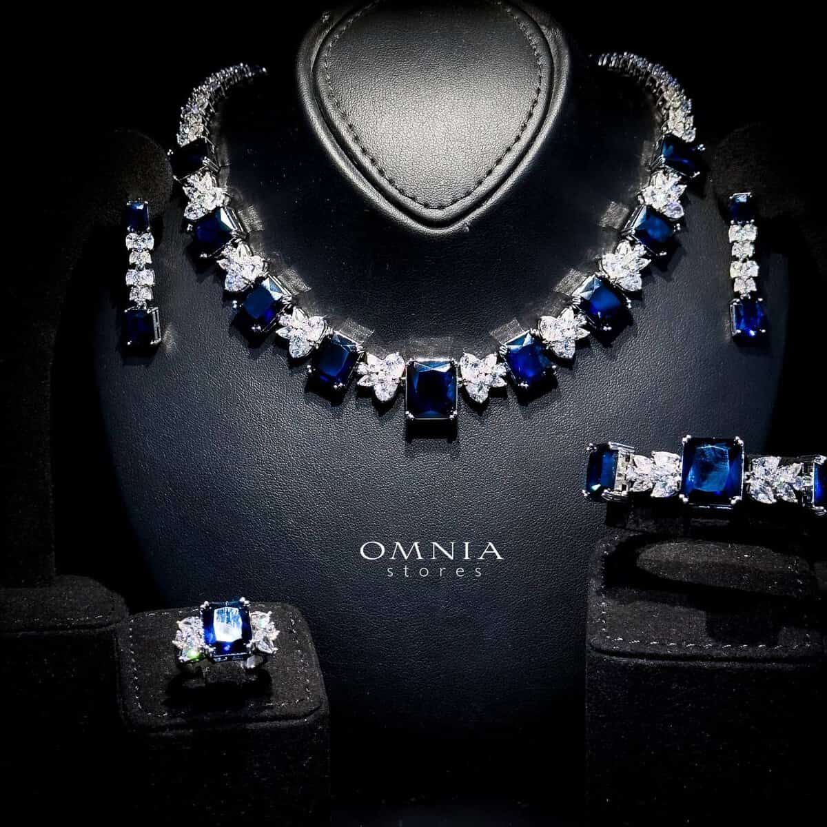 Omnia Amelia Blue Bridal Full Set in High Quality Simulated Diamonds - OMNIASTORES UAE