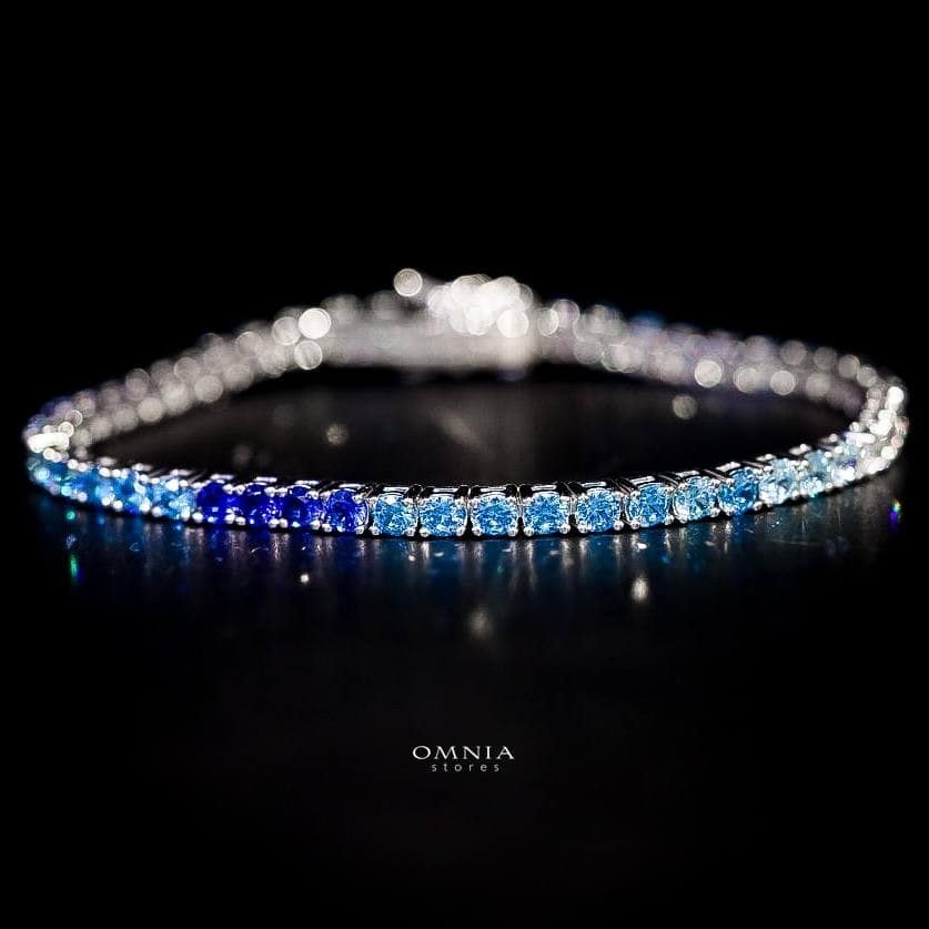 Omnia Tasneem Blue 3mm Tennis Bracelet in 92.5 Silver High Quality Simulated diamonds - OMNIASTORES UAE