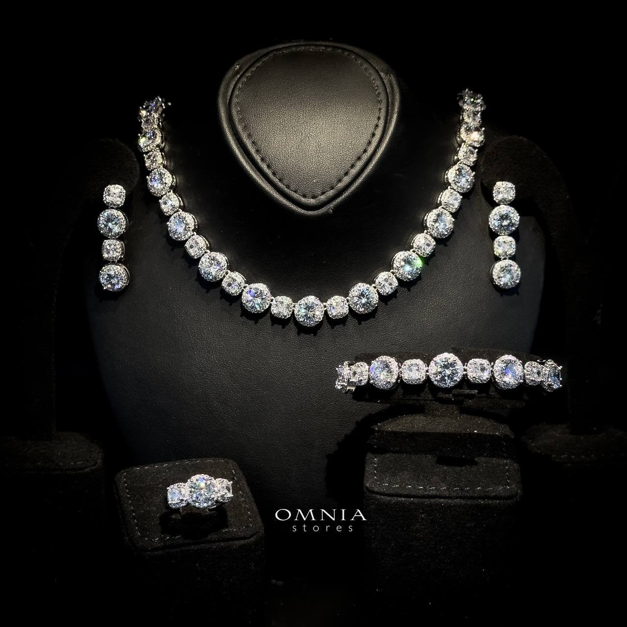 Omnia Lilian White Bridal Full Set in High Quality Simulated Diamonds Rhodium Plated - OMNIASTORES KSA