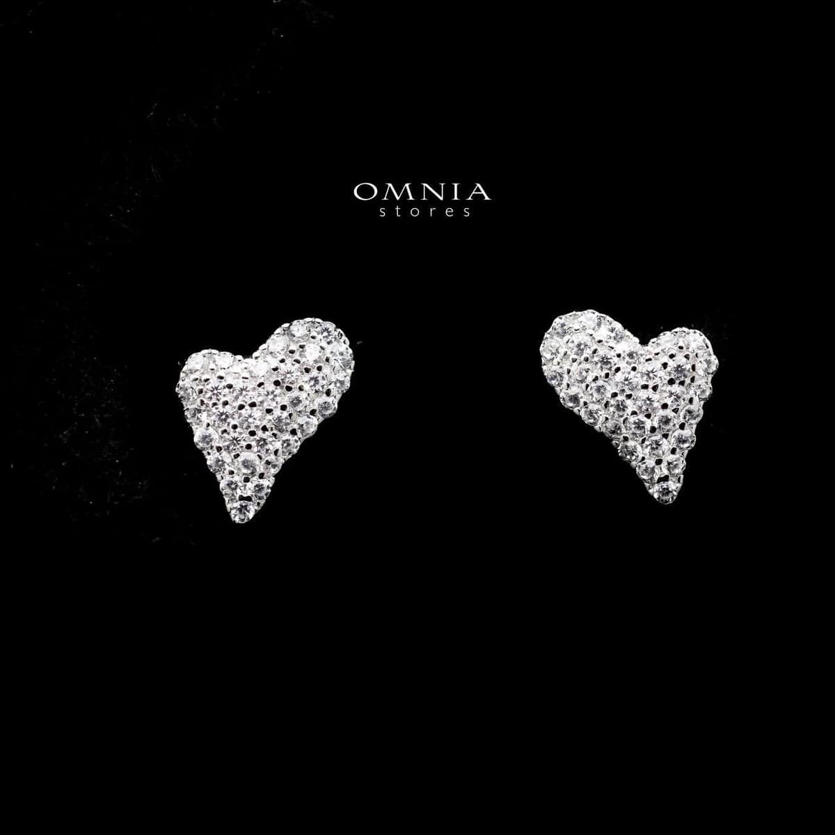 Omnia Heart Stud Earrings in High Quality 92.5 Silver with Iced Cut Stones - OMNIASTORES UAE