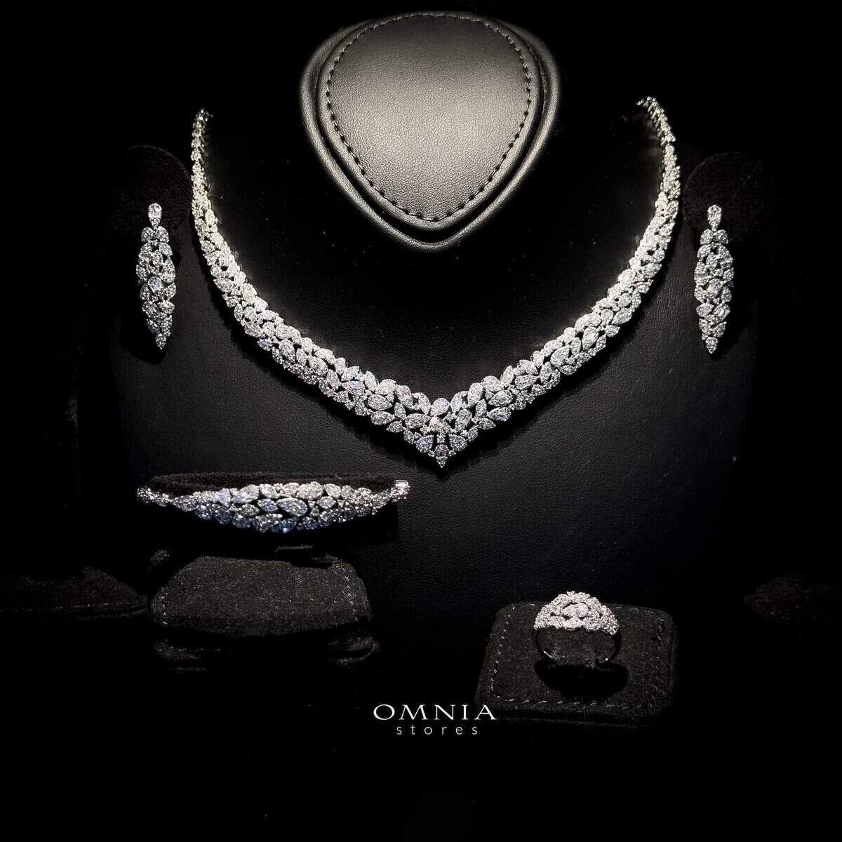 Omnia Alina White Bridal Full Set in High Quality Zircon Stone Rhodium Plated - OMNIASTORES KSA