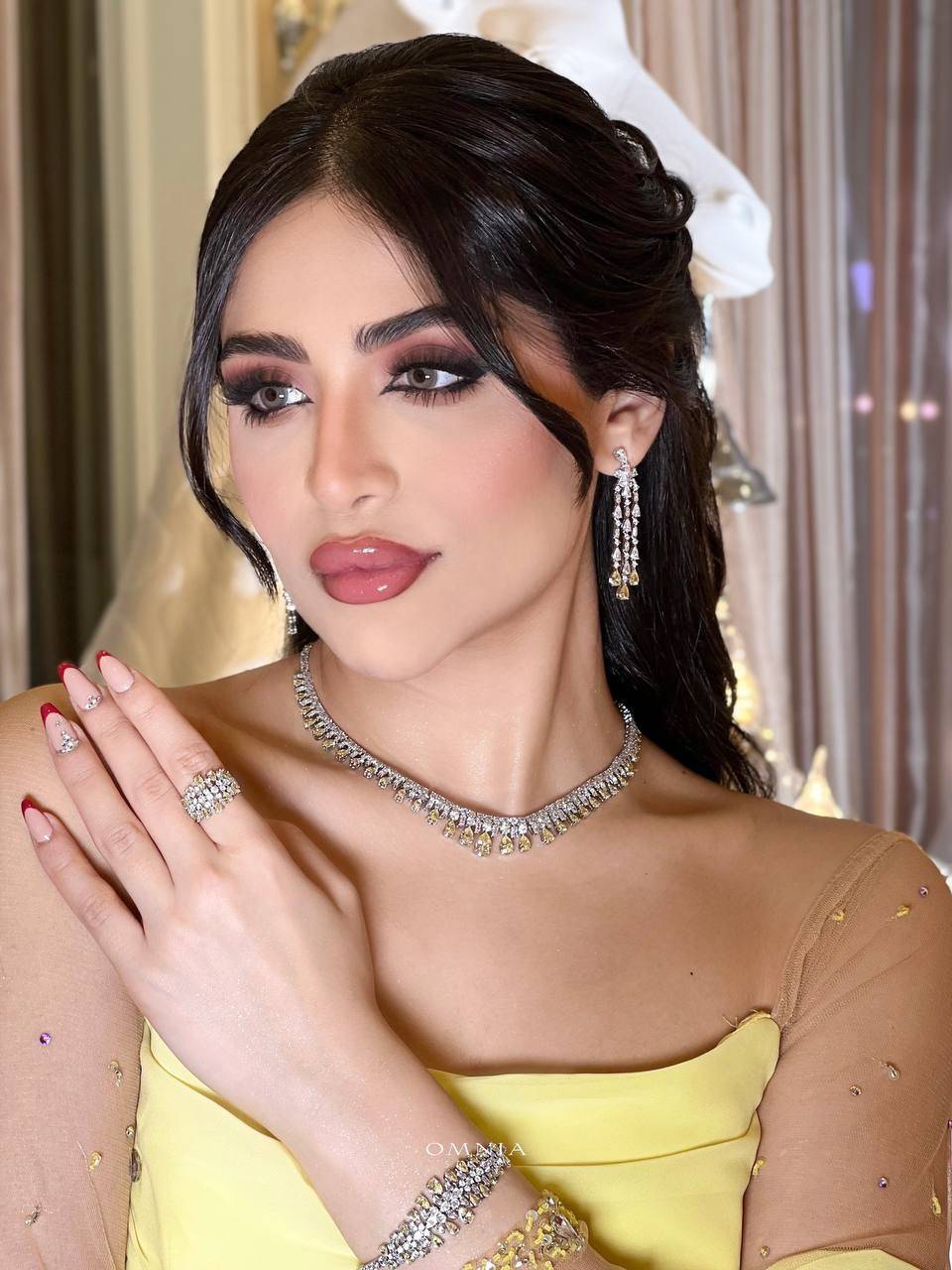 Omnia Nisrine Yellow Bridal Full Set in High Quality Zircon Stone Rhodium Plated - OMNIASTORES UAE