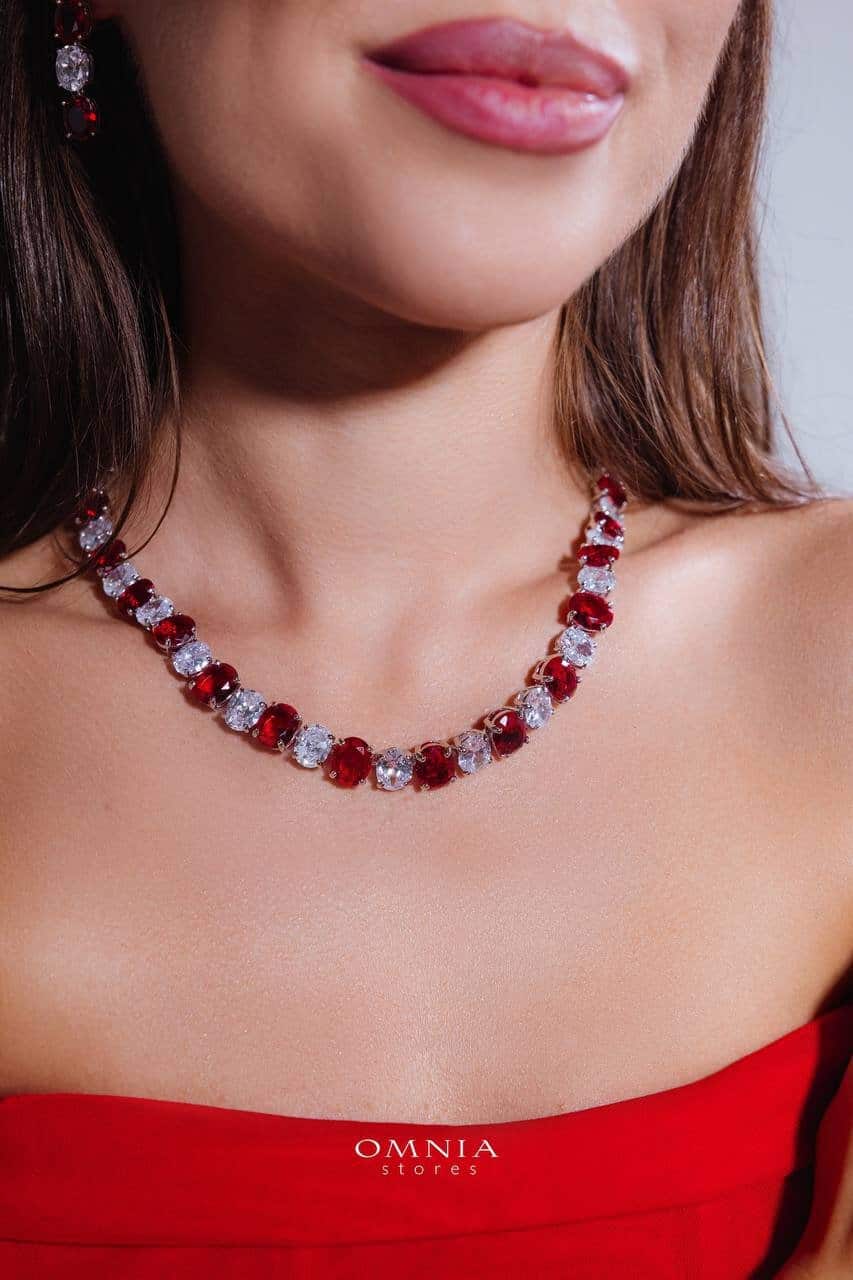 Omnia Gemma Red Bridal Full Set in High Quality Simulated Diamonds - OMNIASTORES UAE